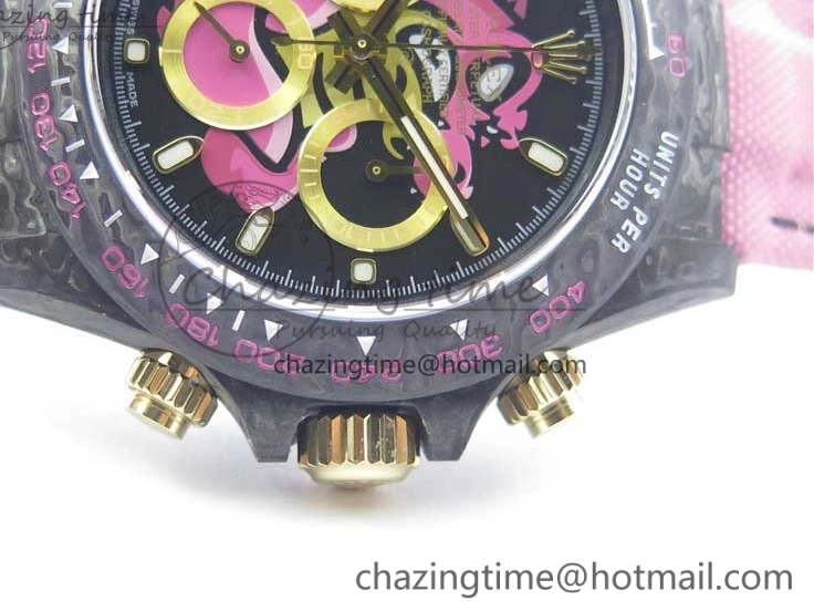 MiroTime 0326 Daytona DIW Carbon V2 WWF Best Edition Black Pink Dial On Pink Nylon Strap A Reliable 3113